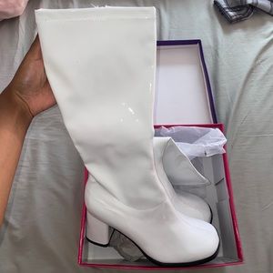 Calf length White Patent GoGo Boots